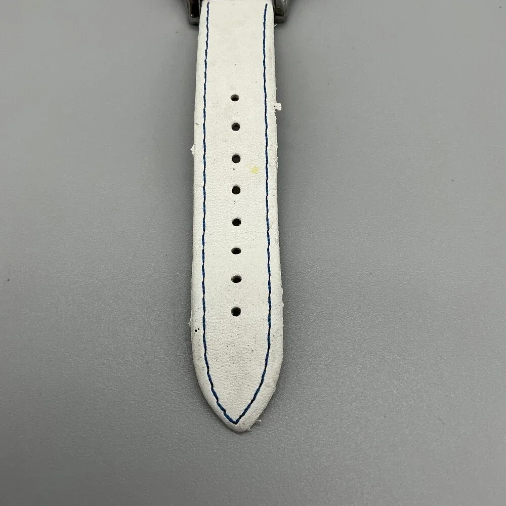 Anne Klein W5126 Womens Watch White Dial Blue Bezel White Leather New Battery